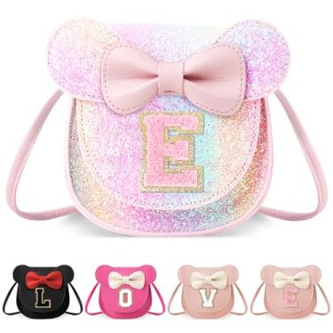 Imagem de izuzta Bolsa infantil para crianças 1 2 3 4 5 6 7 8 anos de idade bonito mouse orelha laço bolsa transversal presente de aniversário, Bolsa pequena/brilhante/letra rosa, E, E