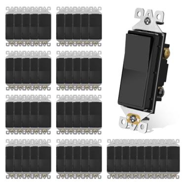 Imagem de AIDA Interruptor de luz de remo decorador basculante de 3 vias, polo único ou três vias, 3 fios, parafuso de aterramento, grau residencial, 15A, certificado UL, empurrão rápido e com fio lateral,