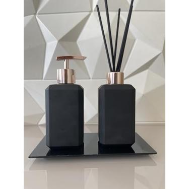 Imagem de Kit Lavabo Saboneteira E Difusor De Varetas 250 Ml Lapidus + Bandeja Preto Fosco (Gold)