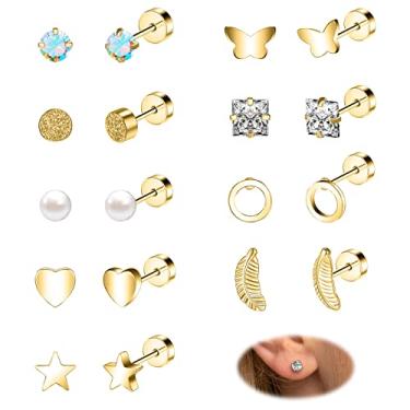 Imagem de BodyAce Brincos de aço cirúrgico para mulheres e meninas, brincos de tarraxa plana, hipoalergênicos, argolas de cartilagem, brinco de estrela CZ brinco de pino de coração tragus hélice piercing joia, Cristal Plástico Zircônia cúbica, Zircônia cúbica
