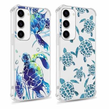 Imagem de Yomjew Pacote com 2 capas fofas tartarugas azuis compatíveis com Samsung Galaxy S23 5G de 6,1 polegadas, design estético de animais com desenho animado para meninas e homens, silicone macio e