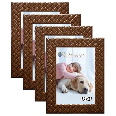 Imagem de Kit 4 Molduras Porta Retrato 15x21 3cm Relevo Marrom - Santamaria Mold