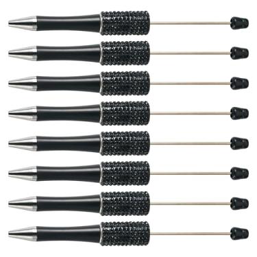 Imagem de KISSITTY Canetas esferográficas pretas de tinta preta diamante pedra strass contas canetas para fazer canetas, estudantes, professores, casamento, formatura, festa, presente, material de escritório