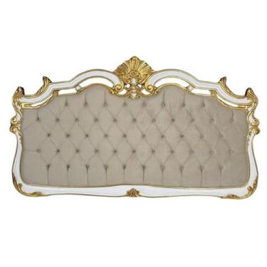Imagem de Cabeceira Painel King Imperial Clássica Entalhada Laca Branca Apliques
