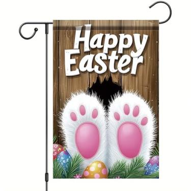 Imagem de Starlit Patio Bandeira de jardim de coelhinho de ovo de páscoa bandeiras de jardim de páscoa 30,5 x 45,7 cm, patas de coelho, ovos, quintal, bandeiras para ambientes externos, bandeiras de jardim de