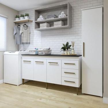 Imagem de Lavanderia Modulada Osasco 1 Armário Multiuso e Balcão Branco Kaiki Mó
