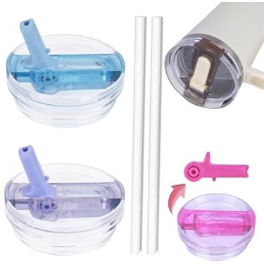 Imagem de Tampa de canudo removível de 1,134 g para acessório Stanley Cup, tampas à prova de vazamento para Stanley Cup, acessórios compatíveis com capa Stanley Cups (azul e roxo, 1,134 g)