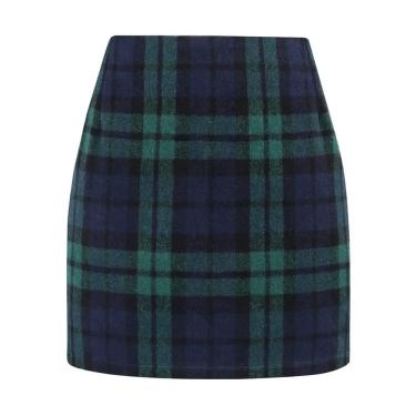 Imagem de Saia feminina Kinghua xadrez de lã, mini cintura alta, verde XXL