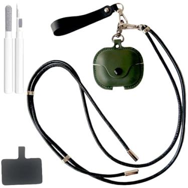 Imagem de ChouXiLin Capa para Samsung Galaxy Buds 3/Pro - Capa elegante de couro verde floresta à prova de choque com alça longa removível no pescoço, trava de pressão segura para viagens, design exclusivo para