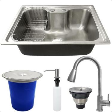 Imagem de Kit Cozinha Cuba Gourmet Inox 304 60x42 Torneira Alta Monocomando Lixe