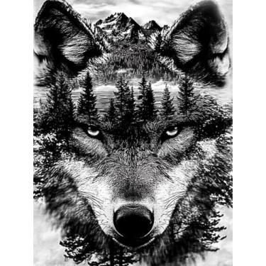 Imagem de F-CANLAN Kit de pintura de diamante redondo completo 5D lobo diamante kits de arte para adultos árvore lobo diamante pintura artística por números pintura animal diamante para decoração de quarto
