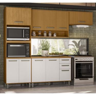 Imagem de Cozinha Criare Modulada Com Paneleiro Torre Quente e Armário Detalhes Ripado -  Freijó/Ripado/ Off Acetinado Poliman