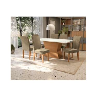 Imagem de Mesa de Jantar Retangular Kappesberg Jade com 6 Cadeiras - Canela/Off White