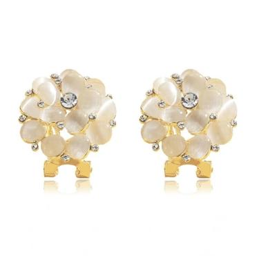 Imagem de Brincos delicados de flor CZ para mulheres, banhados a ouro, redondo, floral, cristal, olho de gato, orelhas sensíveis, hipoalergênico, moderno, festa de casamento, formatura, fantasia, bijuteria para