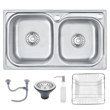 Imagem de Cuba Dupla Cozinha Gourmet 68x39cm Completa Aço Inox Prata Brinovar