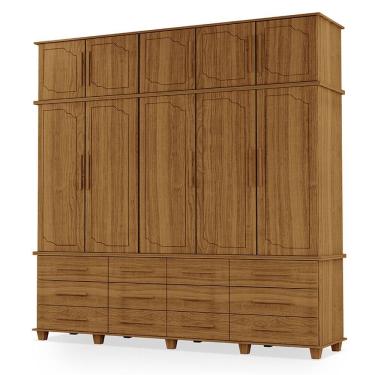 Imagem de Guarda Roupa Roupeiro Casal Berlim 5 Portas 12 Gavetas com Maleiro Carvalho New Luapa