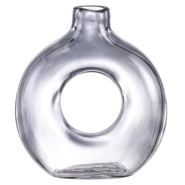 Imagem de PORPAN Vaso de vidro, vaso de rosquinha, vaso de vidro cinza, vaso de flores, vaso decorativo, vaso moderno, vaso de vidro redondo para casa, sala de estar, mesa de jantar, entrada, manto, prateleira,