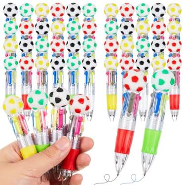 Imagem de Kosiz Pacote com 48 canetas esferográficas multicoloridas de 0,5 mm, 4 em 1, coloridas retráteis, presentes de futebol, lembrancinhas de festa, caneta esportiva para amantes de esportes de escritório