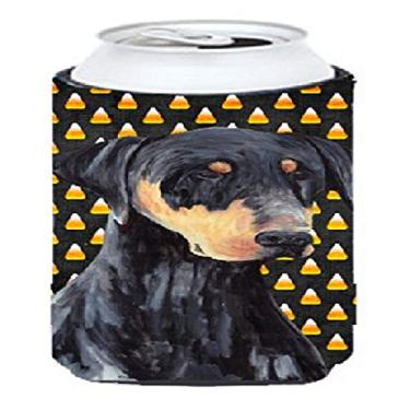 Imagem de Doberman Natural Ears Candy Corn Halloween Portrait Tall Boy Beverage Insulator Beverage Insulator Hugger