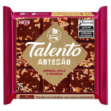 Imagem de Barra de Chocolate ao Leite Amêndoa Avelã e Amendoim Garoto Talento Artesão 75g