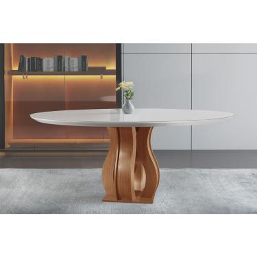 Imagem de Mesa Redonda 6 Lugares Tampo Vidro/MDF para Sala de Jantar 135cm Nuance Yescasa