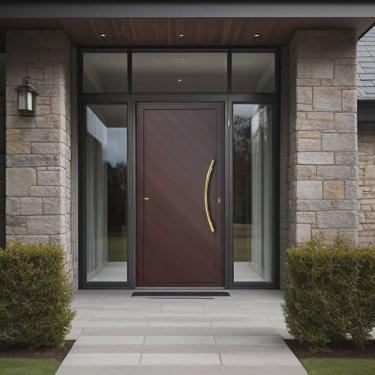 Imagem de Porta de Aluminio Pivotante Lambril 210x100cm com Puxador Super Savana Brimak Marrom Corten Dourado