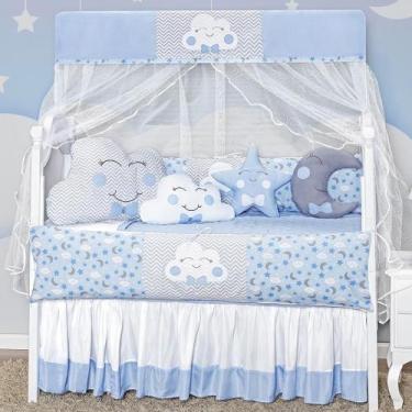 Imagem de Kit Berço 12 Peças Menino Formato Nuvem Azul Completo - Beatriz Enxova