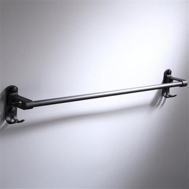 Imagem de Acessórios de banheiro de alumínio, porta-toalhas preto, anel de toalha, suporte para secador de cabelo, suporte para papel higiênico de parede, cesta de sabão, 55 cm, mastro único