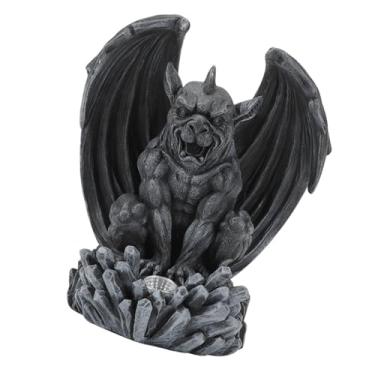 Imagem de ＡＷＨＡＯ Estátua do jardim com ornamento de gárgula com asas leves de gárgula de gárgula iluminação decorativa para quintal, Preto