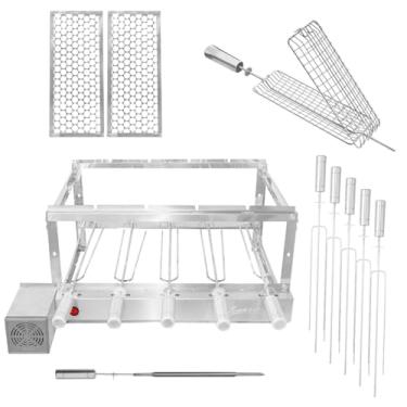 Imagem de Kit Churrasqueira Gira Grill 5 espetos + Grelhas + Espetos Inox (Motor Direita)