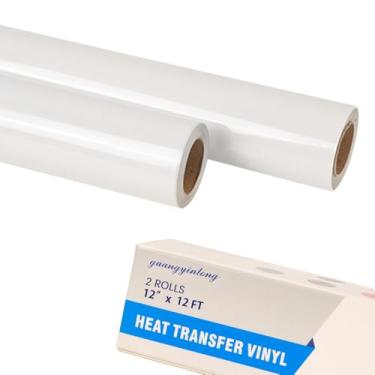 Imagem de guangyintong Rolos de vinil HTV de transferência de calor branco, 2 rolos de 30,5 cm x 3,7 m, ferro branco em vinil para camisetas superfície brilhante HTV vinil para todas as máquinas de corte fácil