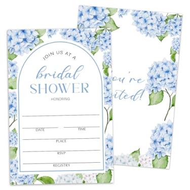 Imagem de Convites de chá de panela, convites florais azuis para novos casais Sr. e Sra. Convite de chá de casamento com 25 preenchedores com envelopes, decorações de lembrancinhas de festa de casamento e chá