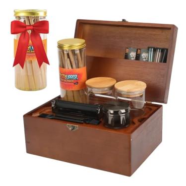Imagem de Coozyupper Caixa de armazenamento grande de bambu com kit de bandeja removível – conjunto de caixa decorativa, frascos de vidro e acessórios de armazenamento de madeira, ferramentas de acessórios