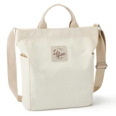 Imagem de Lily queen Bolsa feminina de lona casual de ombro para trabalho transversal, Bege