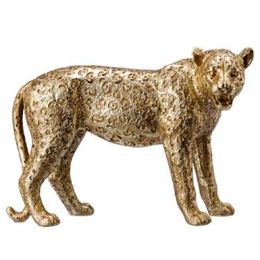 Imagem de Escultura Decorativa De Poli-Resina Onça Dourado Rafimex