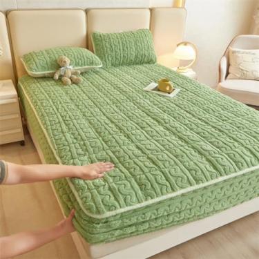 Imagem de Capa de colchão, lençol com elástico, protetor de colchão de algodão espesso, respirável, confortável, capa de colchão, quente, de veludo, amigo da pele, para cama de quarto, verde ||Queen: 150 x 200