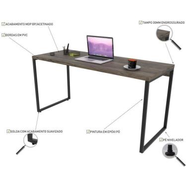 Imagem de Home Office Industrial 3 Peças 1 Escrivaninha 1 Estante e 1 Gaveteiro Kuadra Carvalho Dark