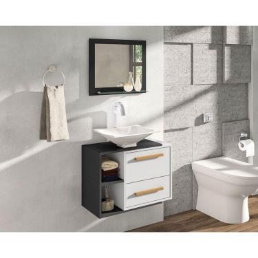 Imagem de Gabinete Armário Banheiro com Espelho Barcelona Preto Branco