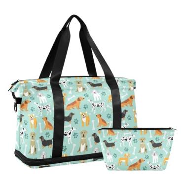Imagem de Cute Dogs Bones Big Duffle Bags para viagem, bolsa de ginástica expansível para homens, bolsa feminina de fim de semana, Ossos fofos para cães, One Size