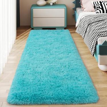 Imagem de Ailyei Tapetes macios para corredores de quarto, 5 x 15 cm azul-petróleo, felpudo, antiderrapante, para dormitório, tapete peludo longo e felpudo para berçário e sala de estar