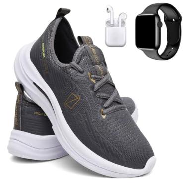 Imagem de Kit Tênis Masculino Esportivo Corrida Caminhada Leve Macio + Relógio Digital + Fone Cinza/42
