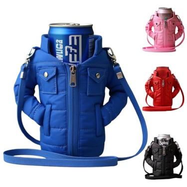 Imagem de Gadgetime USA - Jaqueta térmica térmica de 340 g (azul) - Suporte para bebidas com alça removível - Porta-cerveja/refrigerante - Suporte de lata com alça de ombro - Manga isolada - Presente engraçado