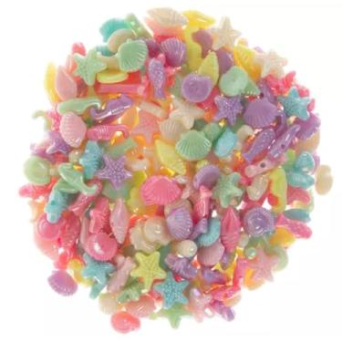 Imagem de Contas de acrílico Summer Beach Sea Life - DIY, artesanato, novidade, fabricação de joias - estrela do mar, peixe, cavalos-marinhos e conchas - 60 gramas