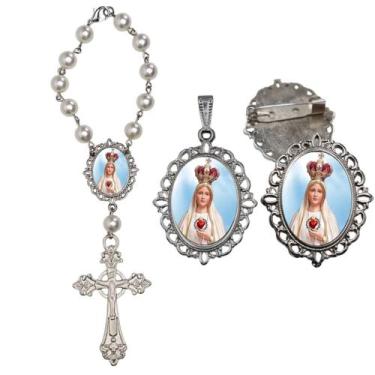 Imagem de Terço de Carro Nossa Senhora de Fatima com Broche e Relicario Lembranc