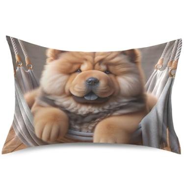Imagem de Cute Dog Chow Chow Puppy Fronha de Cetim Travesseiro de Refrigeração Animal Padrão King Queen Travesseiro para Cabelo, Tamanho Padrão, 66 cm x 50 cm