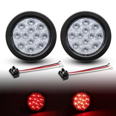 Imagem de TMH 2 peças de luz de freio de 10 cm e 30,5 cm super brilhante LED de parada traseira com lente clara vermelha montagem de borracha ilhós para caminhões e reboques