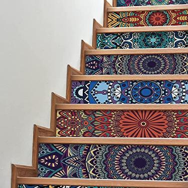 Imagem de Papel de parede Funlife para decoração de escada para destacar e colar adesivos de escada brilhante papel de contato impermeável autoadesivo removível para gavetas de cozinha 21 x 100 cm, 7 peças estilo mandela