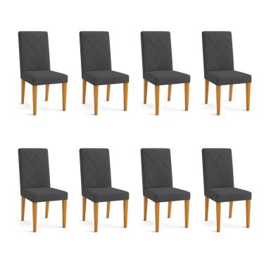 Imagem de Kit 08 Cadeiras de Jantar Estofada Siena Veludo Grafite Pés Trapézio Castanho - Pallazio