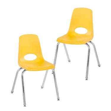 Imagem de Cadeira escolar 40,6 cm, assento empilhável para estudantes com pernas de aço cromado e deslizadores giratórios; para sala de aula, escola em casa ou escritório - amarelo (pacote com 2), 13049-YE