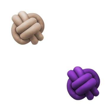 Imagem de Almofadas De Nó 28cm x 28cm Lindas Decorativas Sala Sofá Cama Cores (BEGE E ROXO)